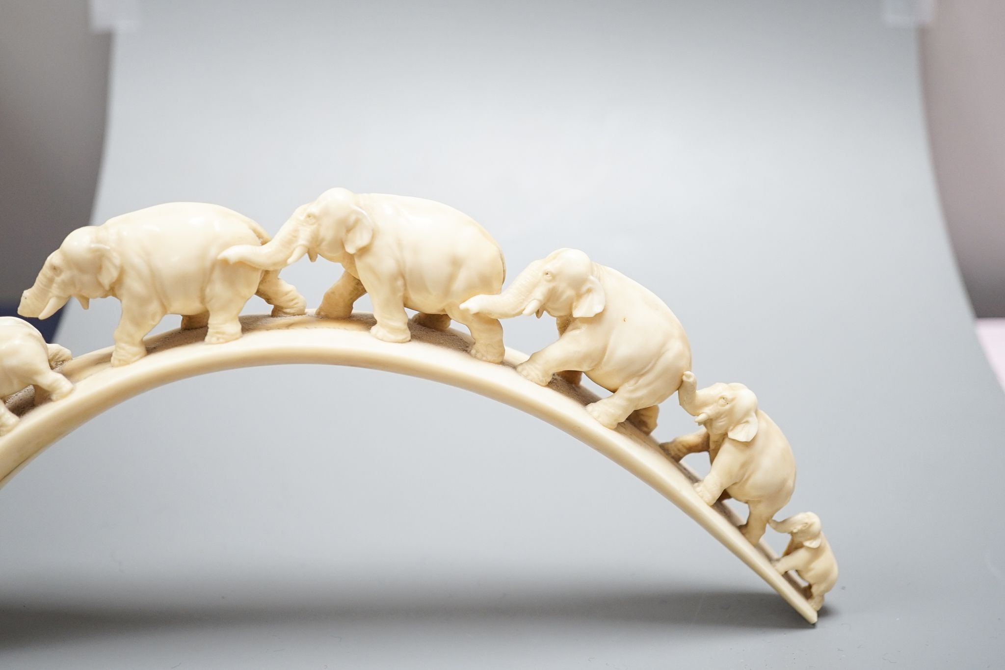 A hippopotamus tusk carving, two character mark, 25cm